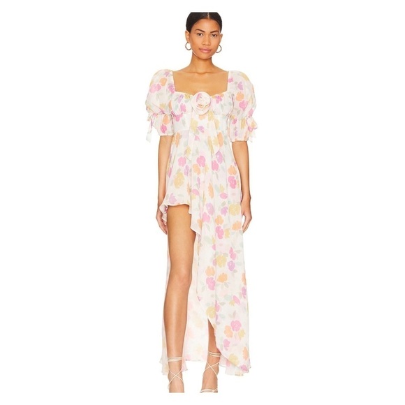 NWT FOR LOVE AND LEMONS FLL Petal Midi Dress High Slit Asymmetric Small Easter - Picture 7 of 16